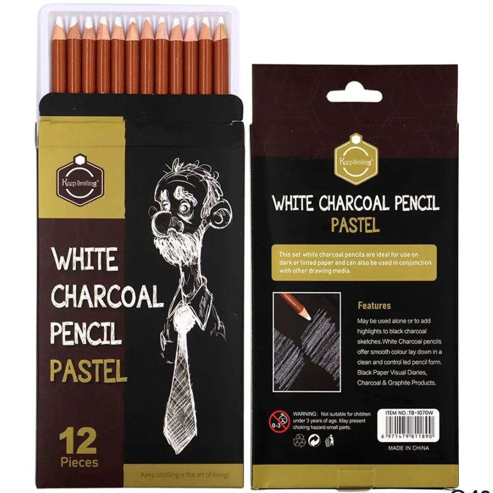 Keep Smiling White Charcoal Pencil Pastel Pack of 12