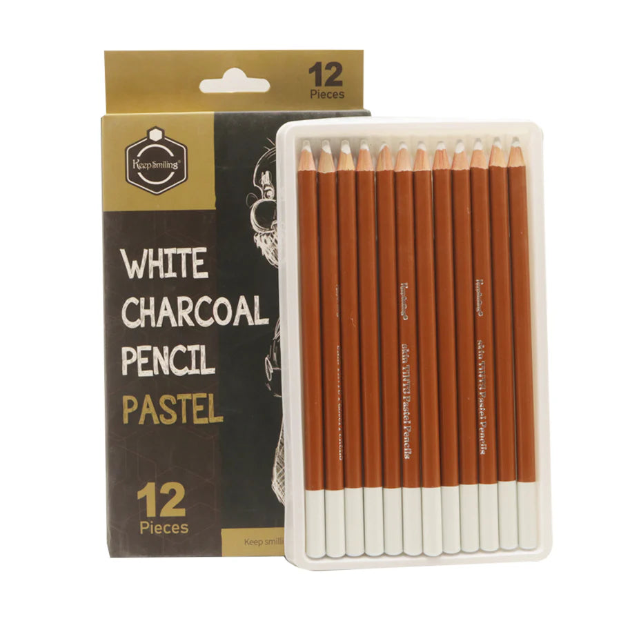 Keep Smiling White Charcoal Pencil Pastel Pack of 12